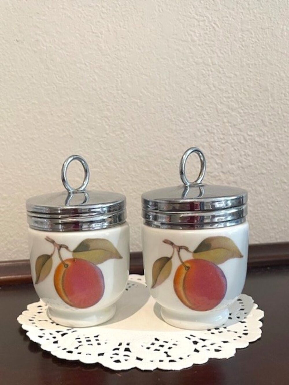 Vintage English Royal Worcester Porcelain Egg Coddler Fruit Decor